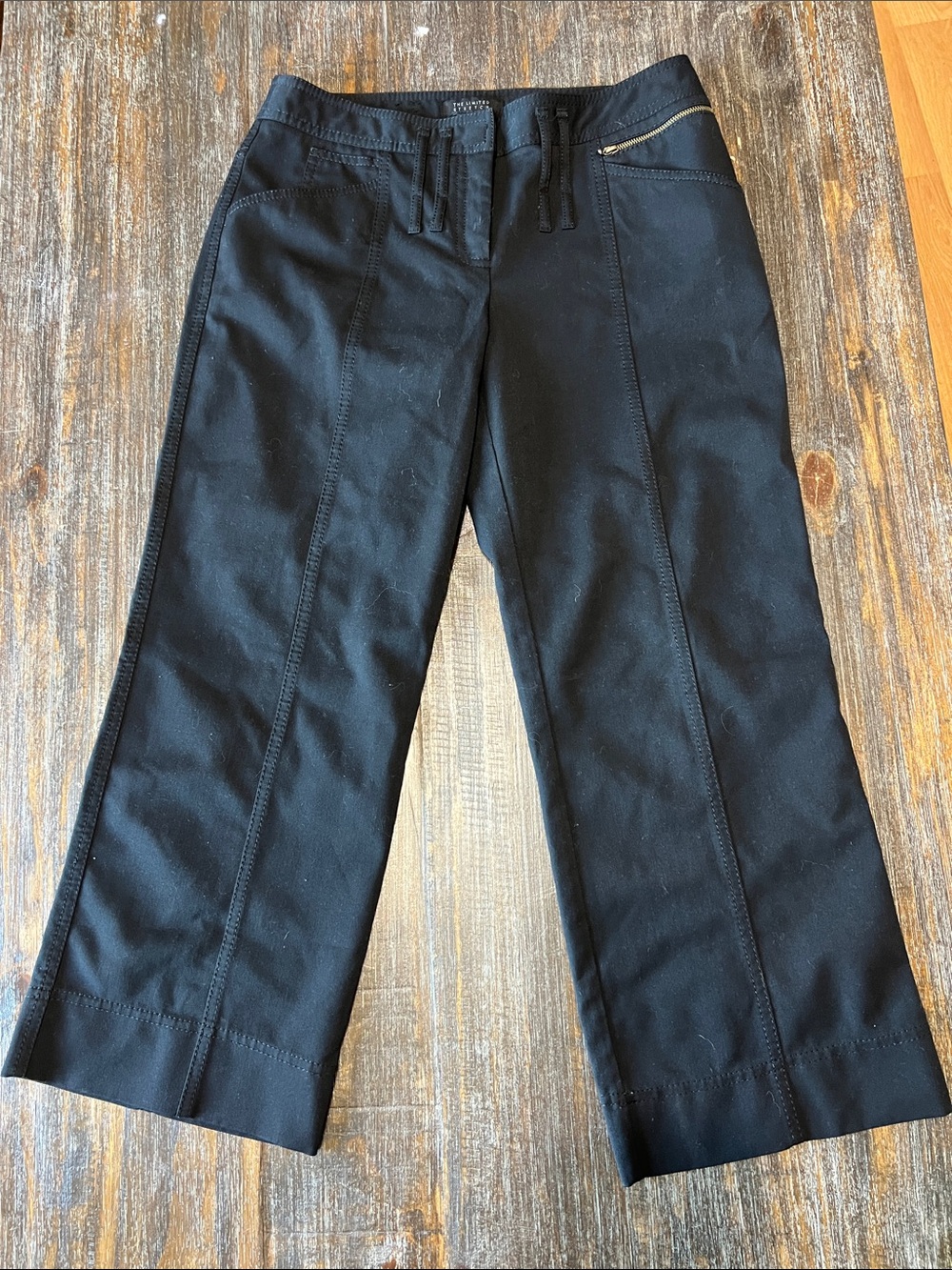 The Limited Black Cropped Stretch Flare Pants with Zip Detail